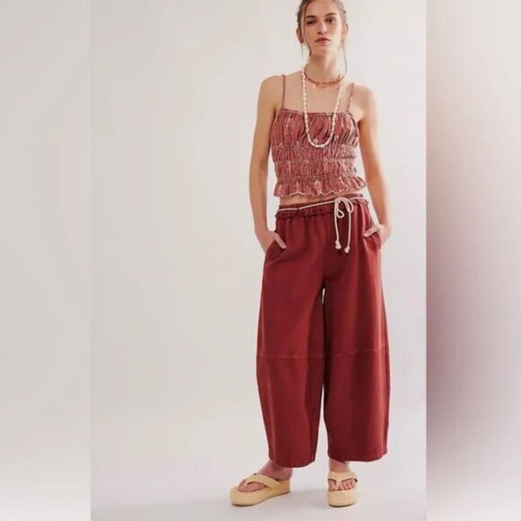 We The Free | Free People "Dolce Vita" Smocked Tank Top Brown Red | Size Small - Picture 5 of 12
